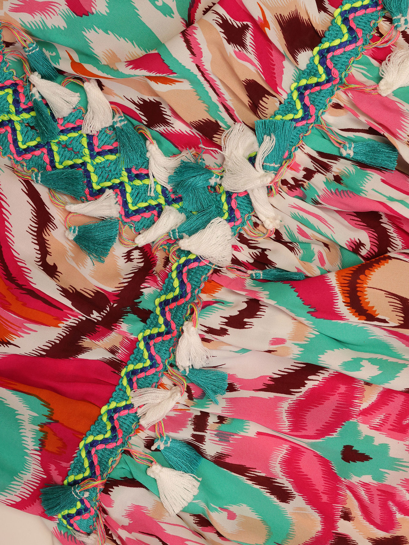 Allover Print Contrast Tape Tassel Trim Beach Dress SHEIN UK