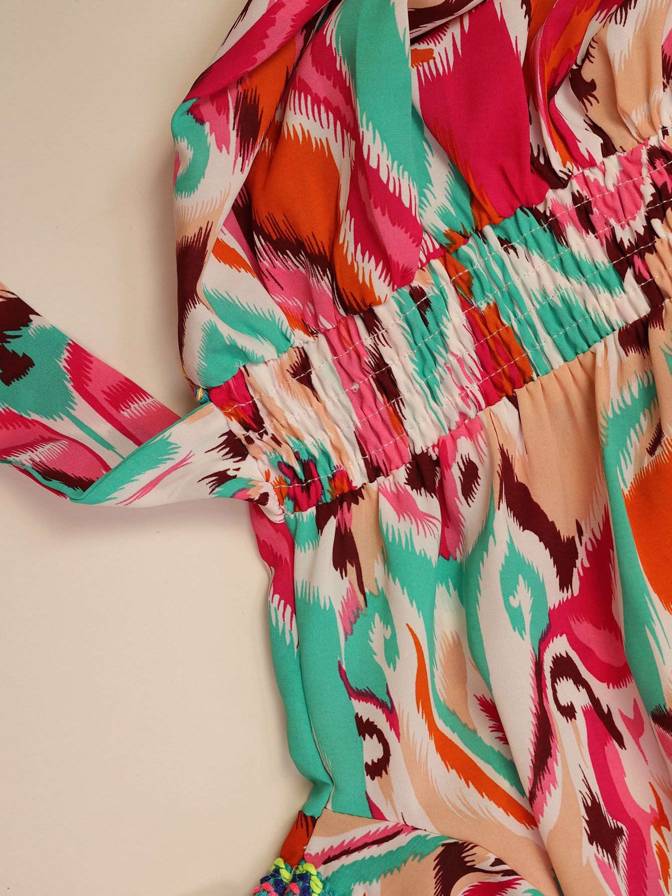 Allover Print Contrast Tape Tassel Trim Beach Dress SHEIN UK