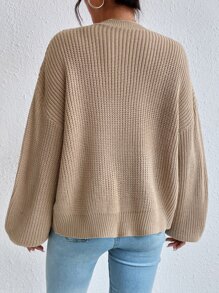 SHEIN Essnce Cable Knit Drop Shoulder Cardigan - Khaki - View 2