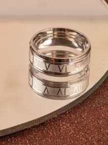 Anillo de acero inoxidable con detalles de números romanos para hombres de moda y populares para regalo de joyería y para una apariencia elegante - Plateado - Ver 2