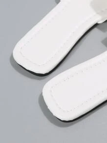 女士剪裁設計單帶露趾優雅素色戶外平底涼鞋 - 白色 - 查看 4