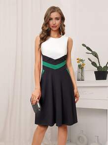 Colorblock Zip Back Dress - Multicolor - View 1