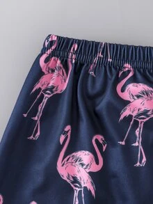 Girls Flamingo Print Contrast Piping PJ Set - Navy Blue - View 6