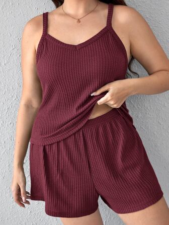 Conjunto de pijama unicolor tejido waffle