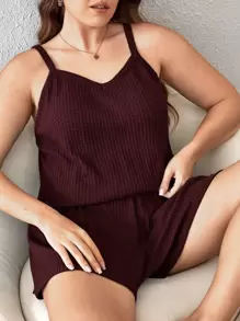 Plus Solid Waffle Knit PJ Set / Pajama Set Lounge Set