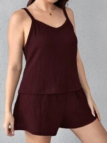 Plus Solid Waffle Knit PJ Set / Pajama Set Lounge Set