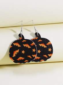 Halloween Bat Pattern Pumpkin Drop Earrings - Multicolor - View 1