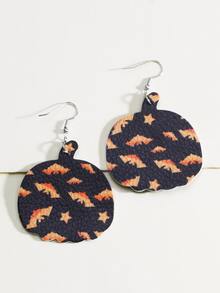 Halloween Bat Pattern Pumpkin Drop Earrings - Multicolor - View 2