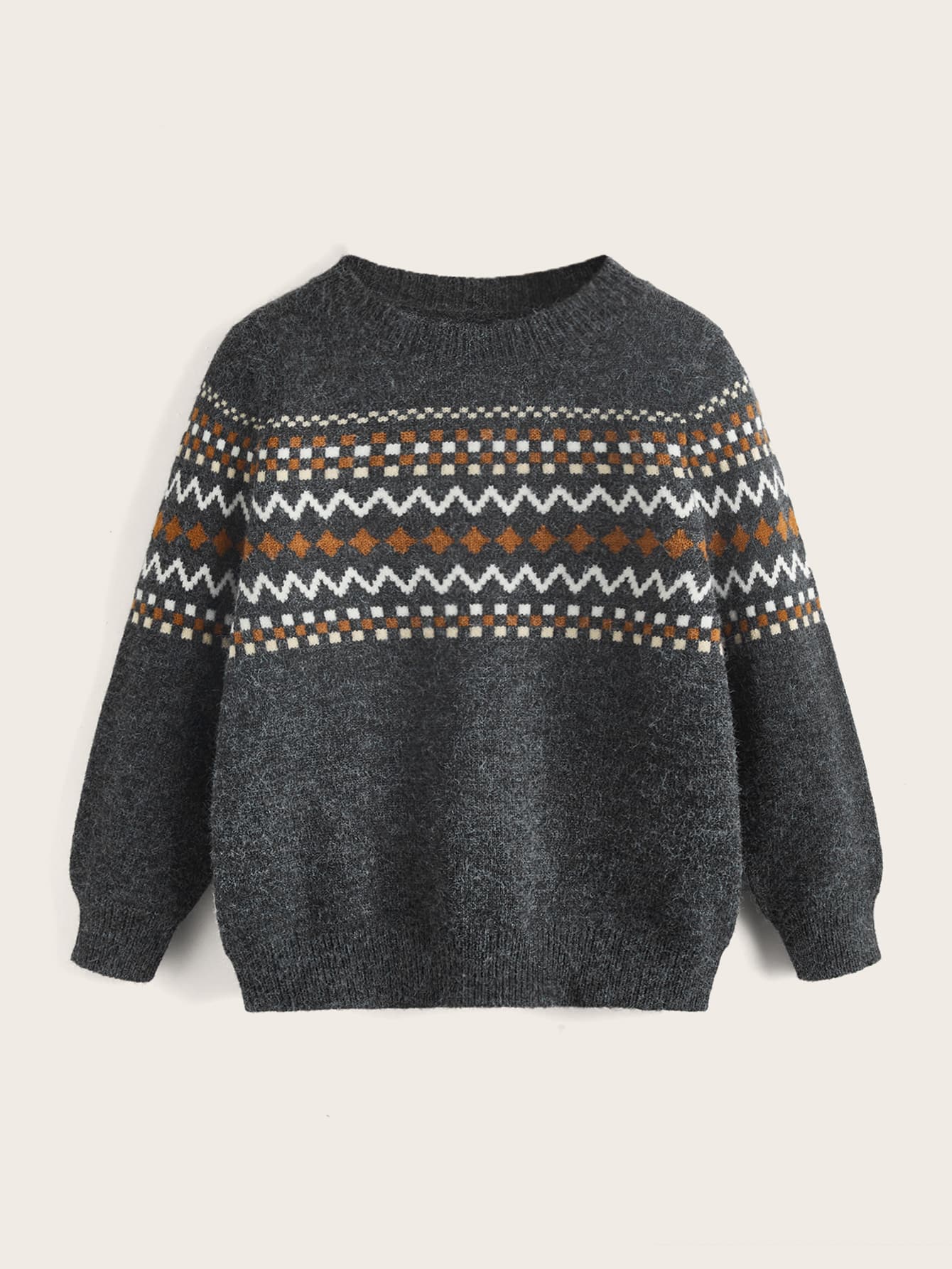 SHEIN Toddler Boys Chevron & Geo Pattern Jumper - Dark Grey - View 1