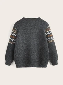 SHEIN Toddler Boys Chevron & Geo Pattern Jumper - Dark Grey - View 2