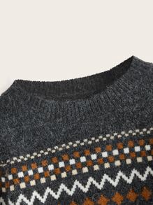 SHEIN Toddler Boys Chevron & Geo Pattern Jumper - Dark Grey - View 3