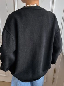 DAZY Nữ Cardigans Thắt lưng Nút phía trước màu trơn Giải trí - màu đen - Xem 2