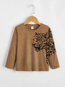 SHEIN Toddler Boys Leopard Print Tee - Camel - View 1