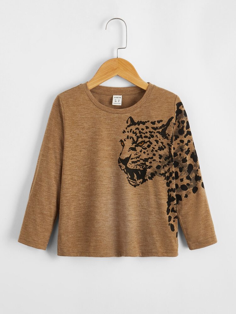 SHEIN Toddler Boys Leopard Print Tee - Camel - View 1