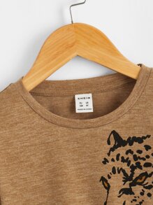 SHEIN Toddler Boys Leopard Print Tee - Camel - View 3