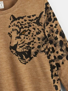 SHEIN Toddler Boys Leopard Print Tee - Camel - View 4