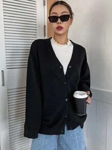 DAZY Nữ Cardigans Thắt lưng Nút phía trước màu trơn Giải trí - màu đen - Xem 5
