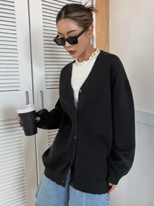 DAZY Nữ Cardigans Thắt lưng Nút phía trước màu trơn Giải trí - màu đen - Xem 6