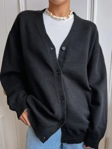 DAZY Nữ Cardigans Thắt lưng Nút phía trước màu trơn Giải trí - màu đen - Xem 7