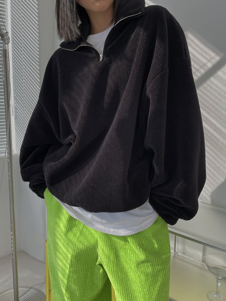 Quarter Zipper Drop Shoulder Teddy Sweatshirt