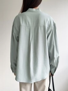 DAZY Drop Shoulder Pocket Patched Shirt - Mint Green - View 2