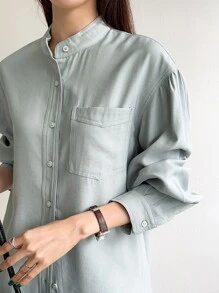DAZY Drop Shoulder Pocket Patched Shirt - Mint Green - View 3