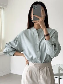 DAZY Drop Shoulder Pocket Patched Shirt - Mint Green - View 4