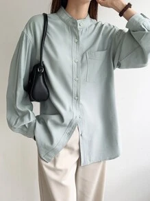 DAZY Drop Shoulder Pocket Patched Shirt - Mint Green - View 5