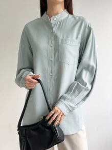 DAZY Drop Shoulder Pocket Patched Shirt - Mint Green - View 6
