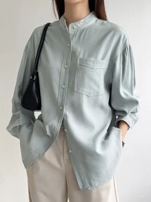 DAZY Drop Shoulder Pocket Patched Shirt - Mint Green - View 7
