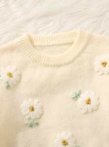 Toddler Girls Floral Embroidery Jumper - Beige - View 3