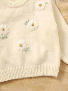 Toddler Girls Floral Embroidery Jumper - Beige - View 4