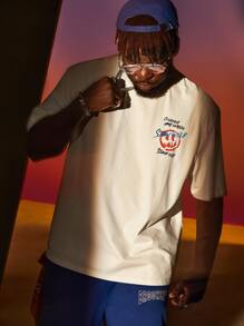 Manfinity RebelGame Loose Men Plus Size Slogan & Expression Print Drop Shoulder T-Shirt - White - View 3