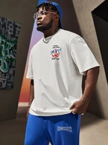 Manfinity RebelGame Loose Men Plus Size Slogan & Expression Print Drop Shoulder T-Shirt - White - View 7