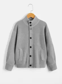 Boys Drop Shoulder Slant Pocket Cardigan - Grey - View 1