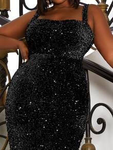 seomiscky Plus Split Back Sequin Formal Dress - Black - View 5