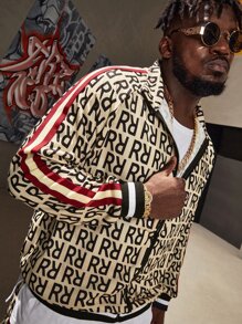 EASEVO Men Striped Tape Letter Graphic Jacket & Trousers Set - Multicolor - View 7