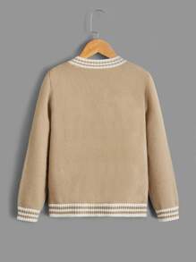 Boys Striped Trim Cardigan - Khaki - View 2