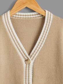 Boys Striped Trim Cardigan - Khaki - View 3