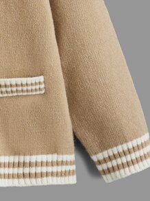 Boys Striped Trim Cardigan - Khaki - View 4