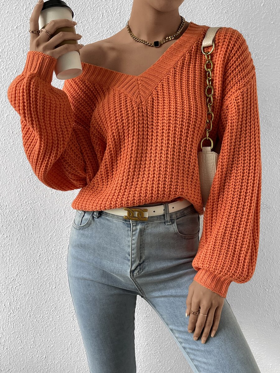 Jersey de cuello V de hombros caídos