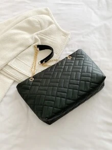 Bolso tote guateado de hombros con cadena - Negro - Ver 5