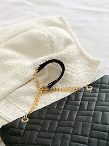 Bolso tote guateado de hombros con cadena - Negro - Ver 6