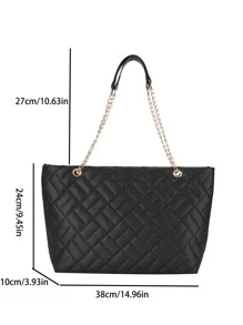 Bolso tote guateado de hombros con cadena - Negro - Ver 7