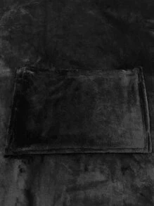素色毛絨內襯連帽蓋毯 - 黑色 - 查看 6