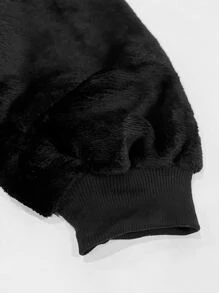 素色毛絨內襯連帽蓋毯 - 黑色 - 查看 7