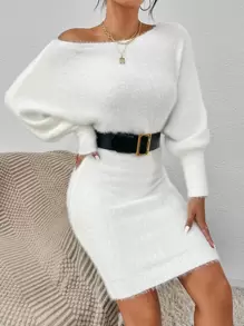 SHEIN Privé Batwing Sleeve Jumper Dress Without Belt - White - View 1