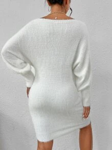 SHEIN Privé Batwing Sleeve Jumper Dress Without Belt - White - View 2