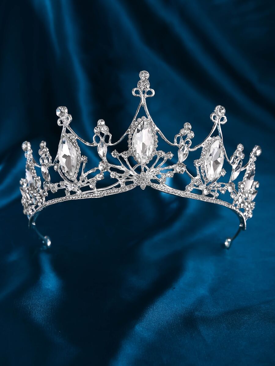 1pc Elegant Princess Crown Hair Accessories Headband Crown, Women's European And American Masquerade, Birthday Party, Adult Wedding, Bridal Crown, Metal Rhinestone Decoration, Cosplay Accessories, Wedding Decor - Silver - View 1