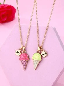 2入組女孩鋅合金冰淇淋造型彩色油吊墜項鍊套裝,偉大適用於日常穿著,最好朋友首飾類禮品